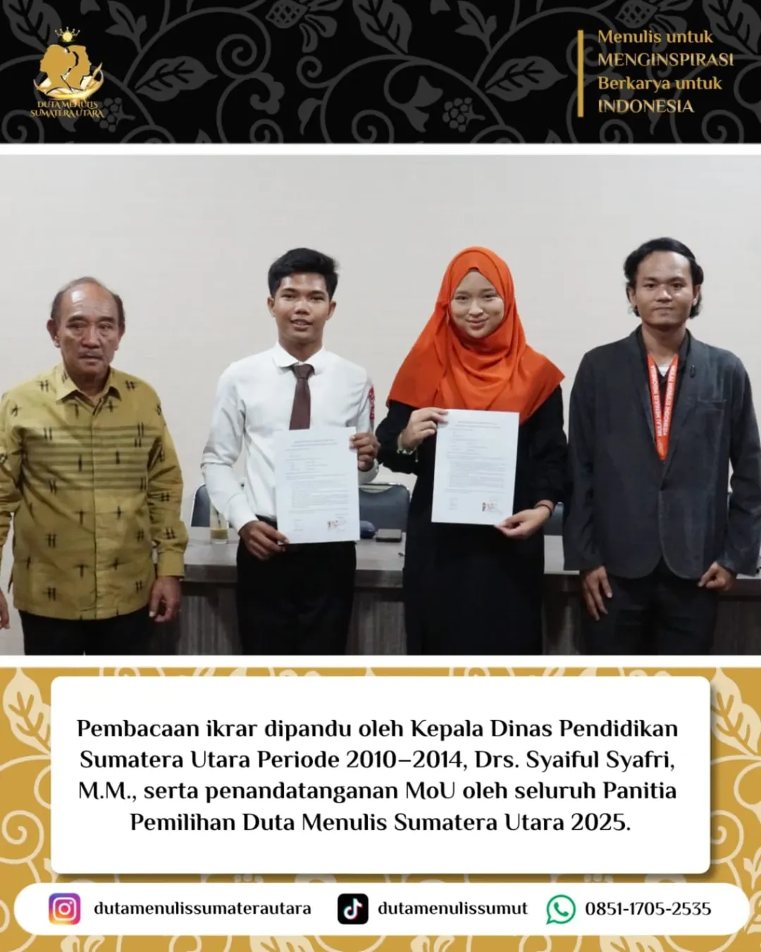 🗣️ Pembacaan ikrar dan penandatanganan MoU oleh seluruh panitia Pemilihan Duta Menulis Sumater